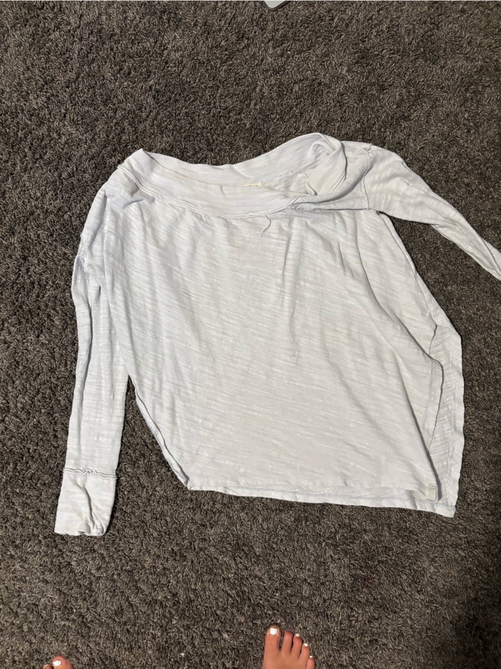 Free People Light Gray Long Sleeve Off-Shoulder Top